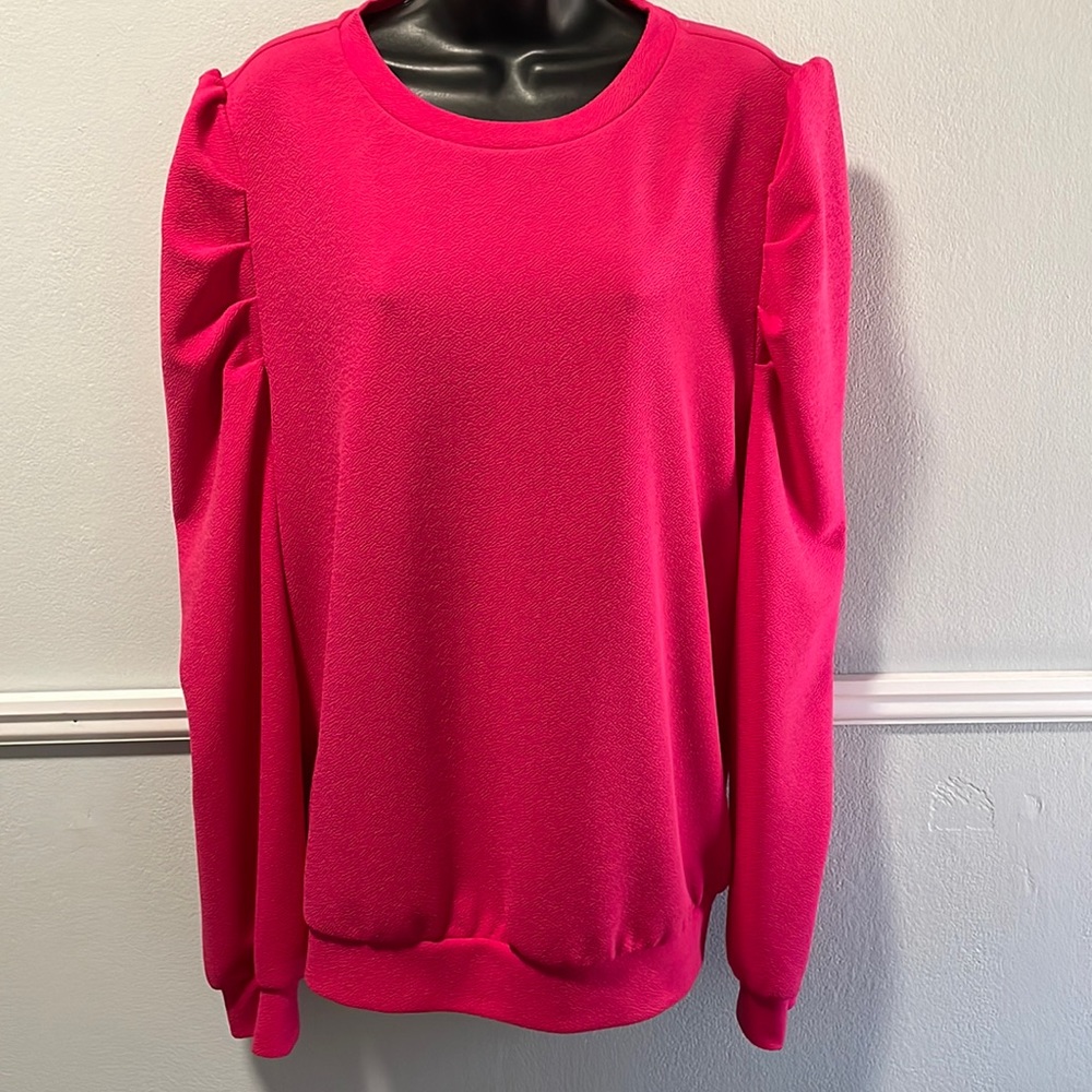 SHEIN Curvy Solid Pink Puff Sleeve Sweatshirt